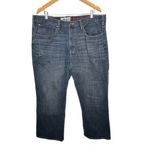 Urban Pipeline Mens Relaxed‎ Bootcut Jeans Dark Wash Distressed Size 40x30